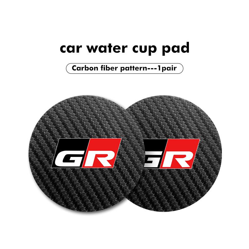 

For Toyota 2Pcs Car Carbon Fiber Coaster Anti-Slip Water Cup Drink Mat Gazoo Racing TRD Corolla Yaris Chr Auris Rav4 Prado