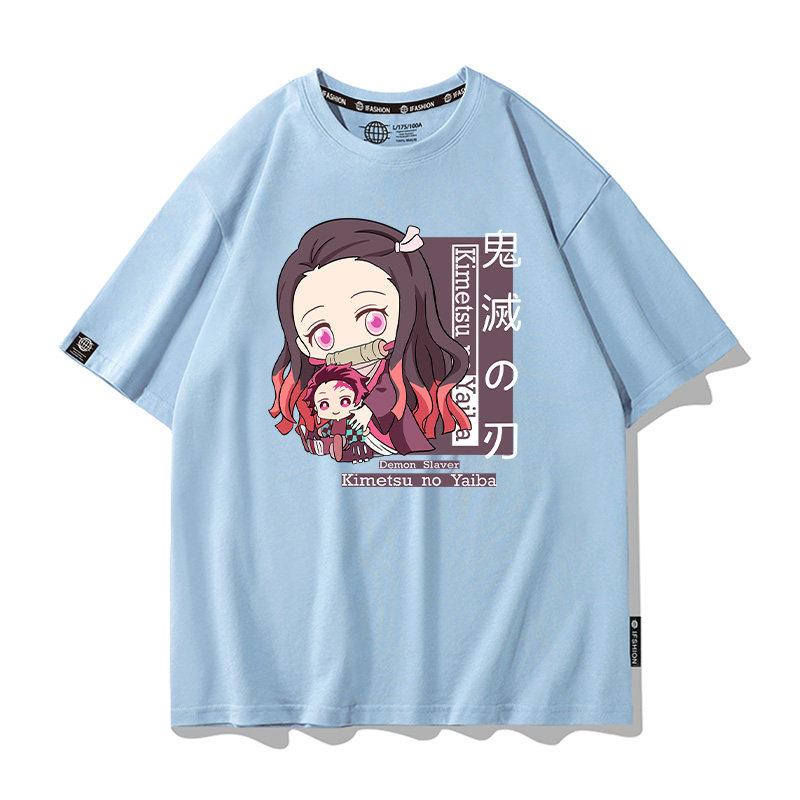 Summer Cartoon Ghost Killing Blade Summer Anime Cotton Cartoon Printing New Unisexs and Womens Casual Round Neck Short Sleeve