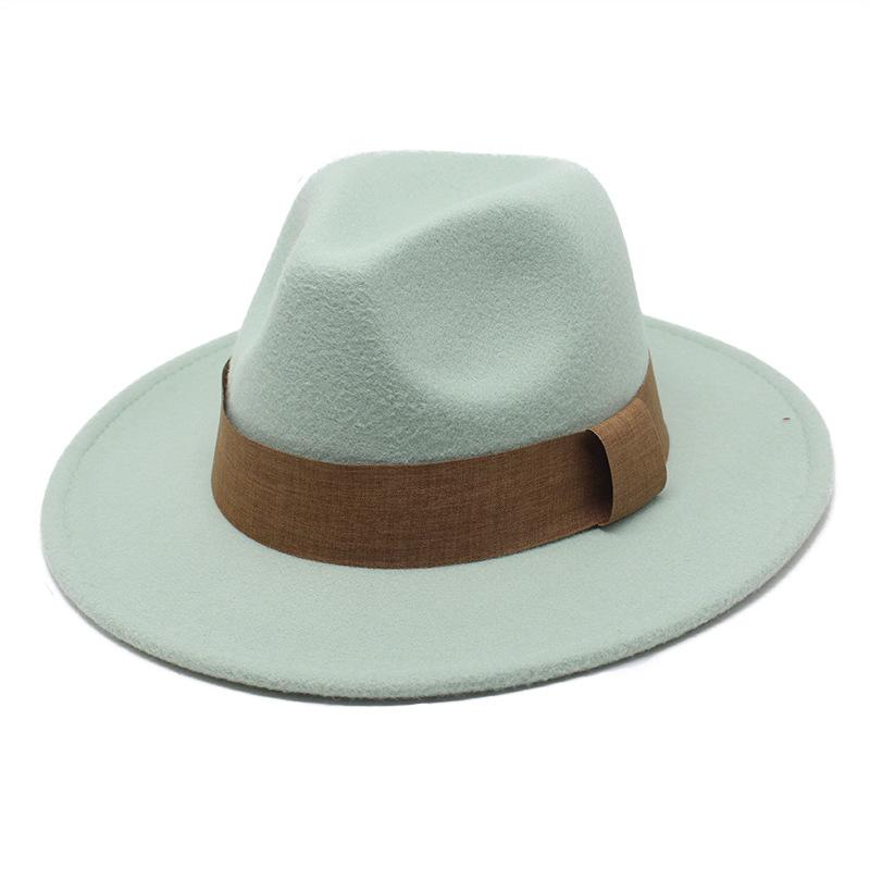 Fashion Blogger With Brown Wool Jazz Hat Vintage Big Brim Felt Top Hat