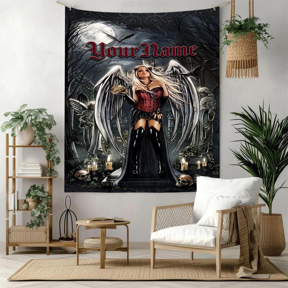 Gothic Illustrations Custom Your Name Wall Decor Tapestry Art For Pet Memorial Birthdaywedding Party Backdrop Family Gift