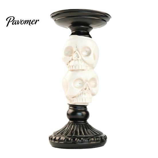 Sturdy Resin Craft Gothic Candlestick Holder, Halloween Raven Skull Pillar Candle Decor for Vintage Spooky Taper Stand Home Table Retro Style