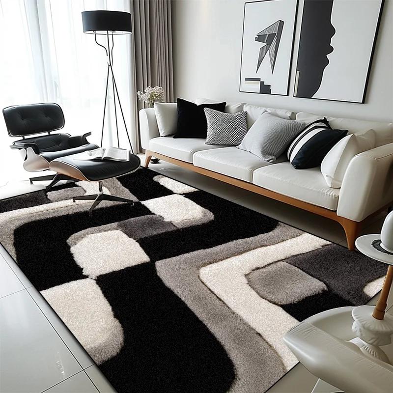 Moderní geometrický kostkovaný koberec pro obývací pokoj, domácí dekorace, měkké koberce s velkou plochou, ložnice, protiskluzové, pratelné podložky k posteli