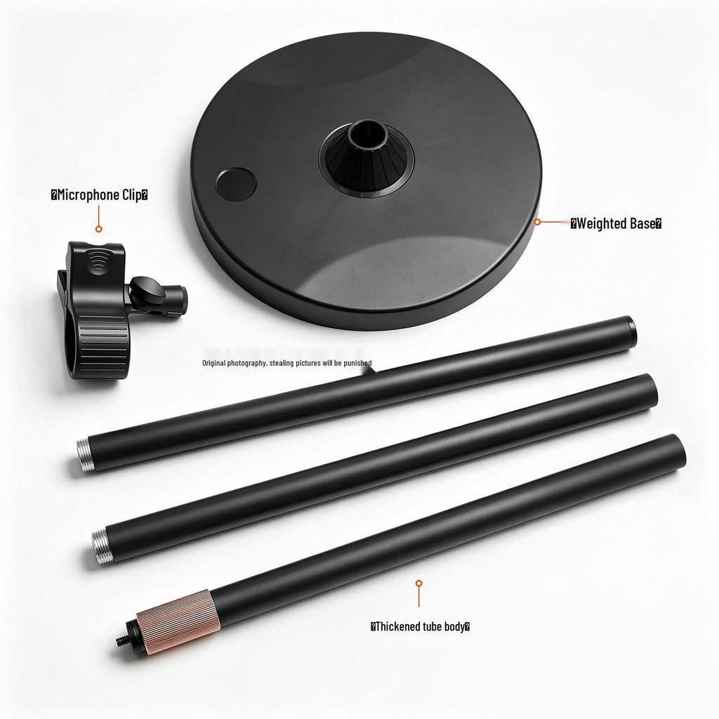 Professional Floor Microphone Stand with Weighted Round Base for Live Performances and Broadcasts