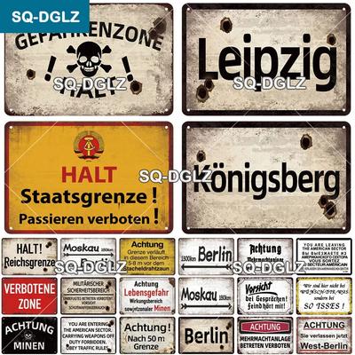 [SQ-DGLZ] Vintage HALT Lipsk Tin Sign War Metal Sign Shop Plate Home Bar Wall Sticker Decoration Plaque Poster Decor Gift