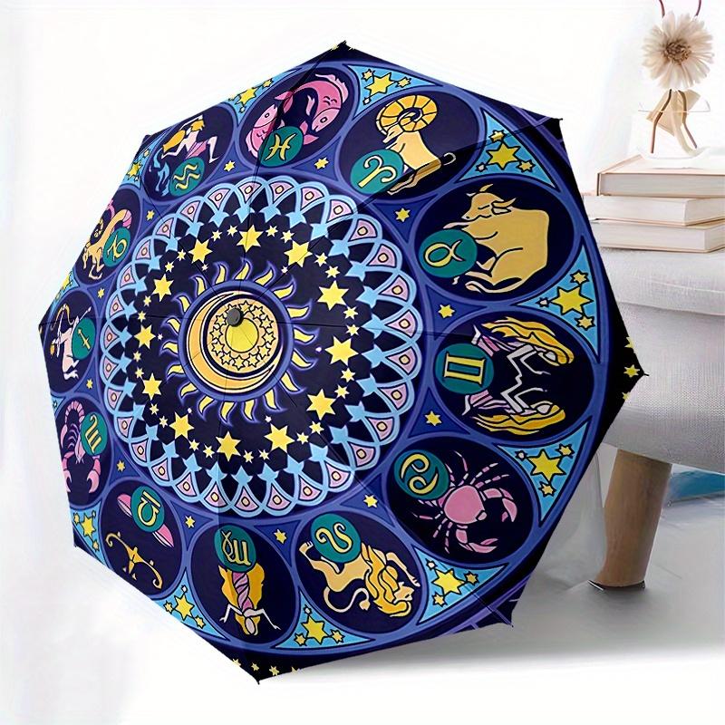 1pc Zodiac Mandala Celestial Umbrella with 12 Astrological Signs (Aries, Taurus, Gemini, Cancer, Leo, Virgo, Libra, Scorpio, S