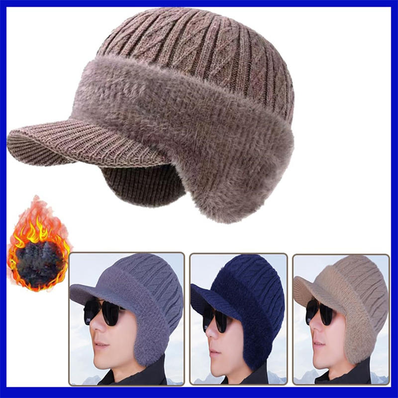 Unisex Winter Hat Plush Fur Lined Warm Earflap Cap Stylish Soft Beanie Hat Outdoor Thick Ski Sports Knitted Hat