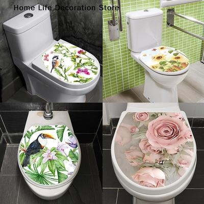 3D Printed Flower View Decals Toilet Sticker WC Self Adhesive Mural Beautify Flower Home Decoration Decals Refrigerator Sticker