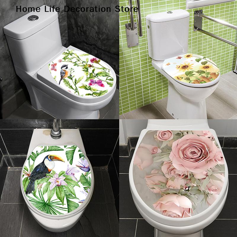 3D Printed Flower View Decals Toilet Sticker WC Self Adhesive Mural Beautify Flower Home Decoration Decals Refrigerator Sticker