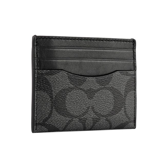 Coach Card Case Classic Monogram Print Three Credit Card Slots Coated Canvas Men Card Holder Gray Black 58110-CQBK