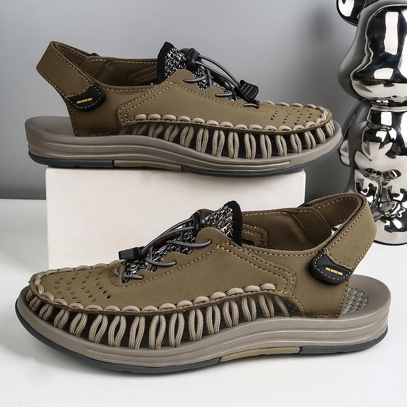 

Мужские походные сандалии ручной работы, летние черные римские сандалии, широкий закрытый носок, серые пляжные туфли для воды, большие размеры EU:47 хаки