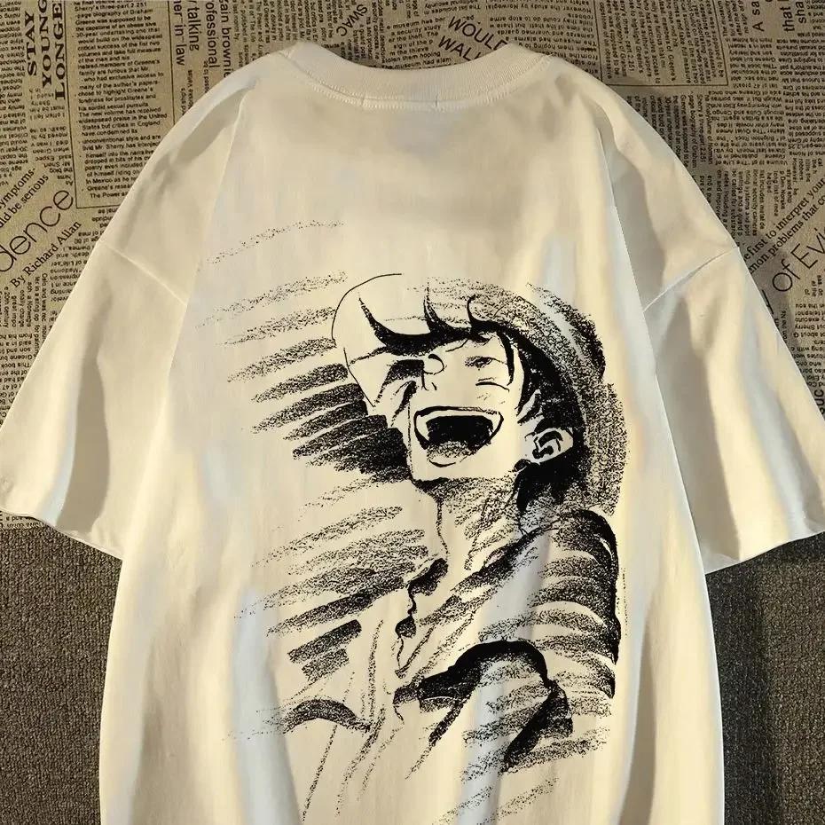 100 Cotton Shortsleeved Tshirt for Men and Women Same Style Nautical King Luffy Sketch Style Summer Loose Mens Clothing