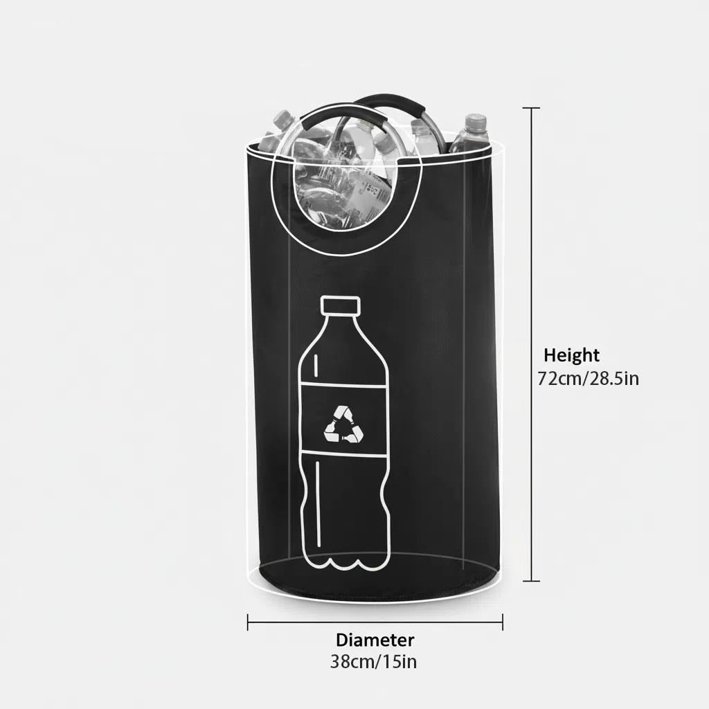 

Oxford Cloth Aluminum Handle Recycling Bag Foldable Laundry Basket Bottle Storage Organizer Home Reusable Tote чорний