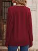 Einfarbiges, lockeres Langarm-T-Shirt mit V-Ausschnitt und Button-Down-Oberteil