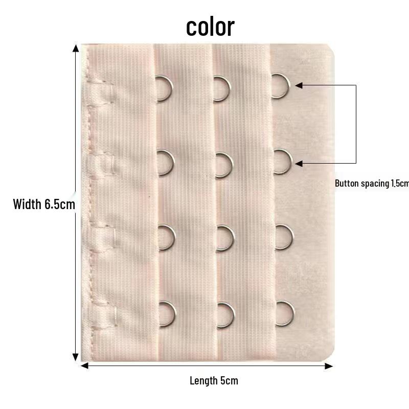 Kompaktní prodlužovač podprsenky: 4 řady, rozteč háčků 1,5 cm, 6,5 cm široké háčky z nerezové oceli