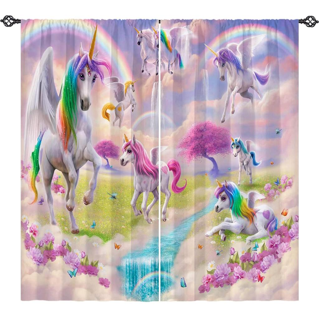 Unicorn Blackout Drape Rainbow High Shade Protection Window Drapes Unicorn Bed Chamber Living Area Room Deco for Girls Kids Set of 2 Panels