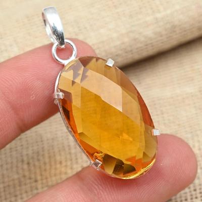 Facetterad Citrin Ädelsten 925 Sterling Silver Handgjorda förlovningspresenthänge