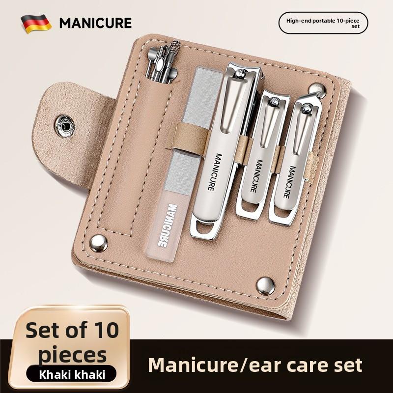 German Oblique Nail Clippers Nail Art Tool 10-piece Set High-end Portable Folding Bag Nail File Nail Clipper Set