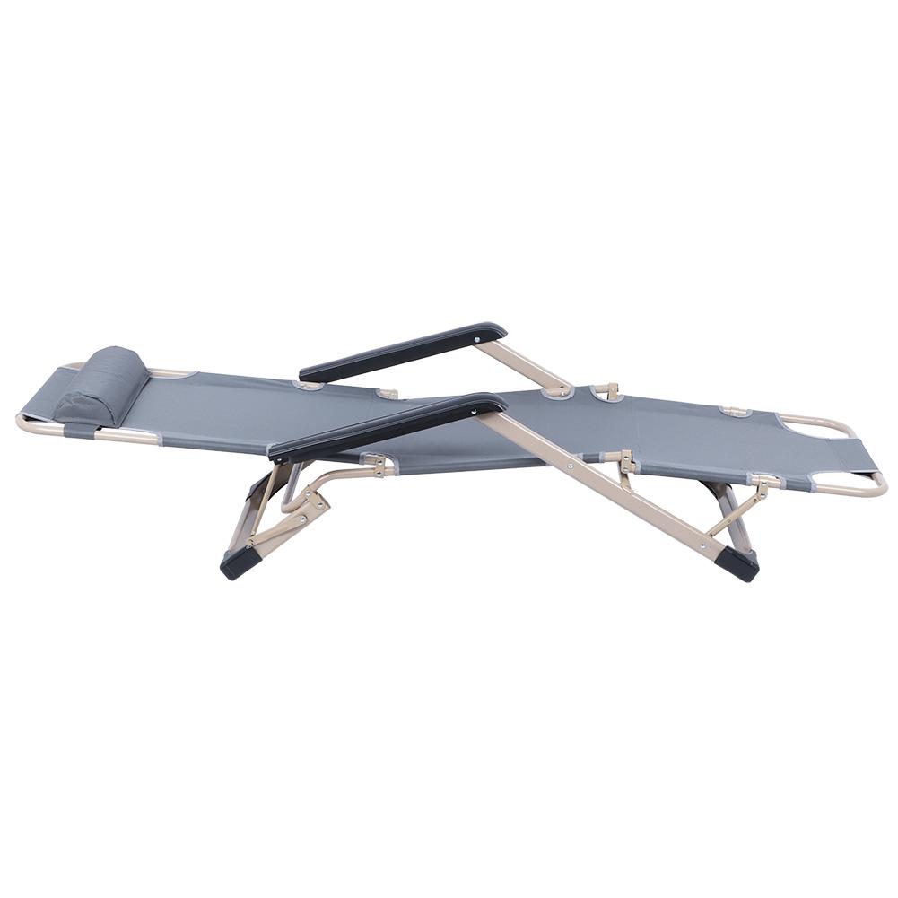 Multifunctional Folding Recliner Beach Chair Lounger Bed for Outdoor Garden CampingGray