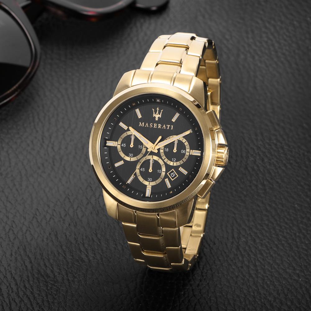 Maserati Successo Schwarz Gold Metall Herren Quarz Chronograph R8873621013