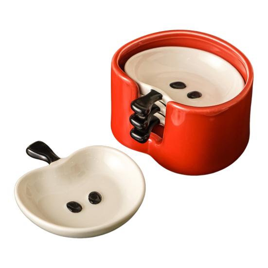 4Pcs Ceramic Dip Dish Set Small Dipping Bowls for Sauces And Condiments Stackable Dishwasher Safe Serving Dip Bowls for Parties BBQ Snacks Apple