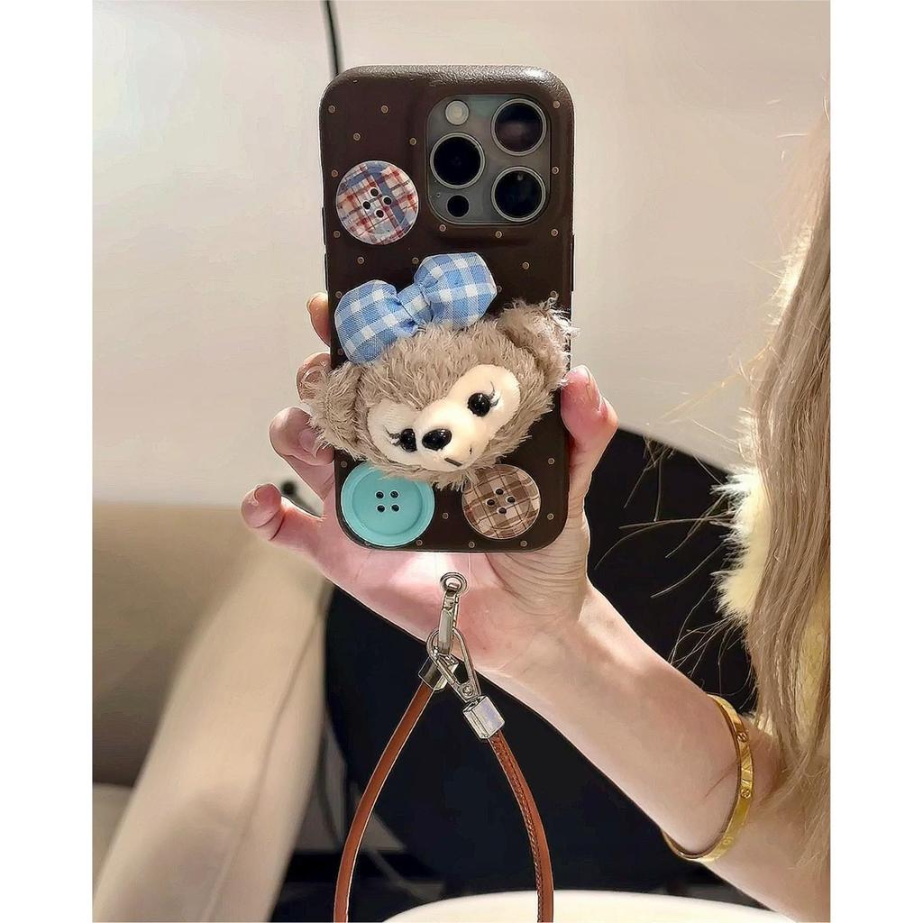 The Fluffy Cartoon Duffy Bear Phone Case Is Suitable for IPhone 16pro with Lanyard and IPhone 15 Full Coverage