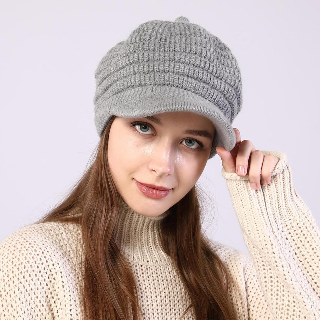 Women's Plush Knitting Soft Rabbit Wool Baseball Hat Beret Warm Cap