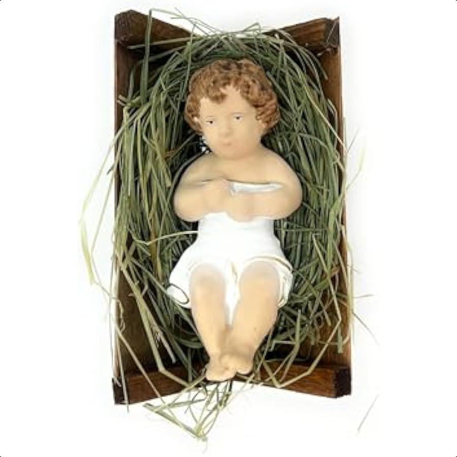 

Фигурка Младенца Иисуса Христа высотой 3,5 дюйма в деревянной люльке, лежащего на натуральном сене, кукла-фигурка для рождественских вертепов, святой подарок United States