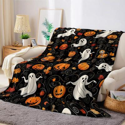 Halloween Ghost Pumpkin Flannel Blanket Warm Soft Halloween Christmas Couch Warm Cozy Decorative Decor Gift For All Season