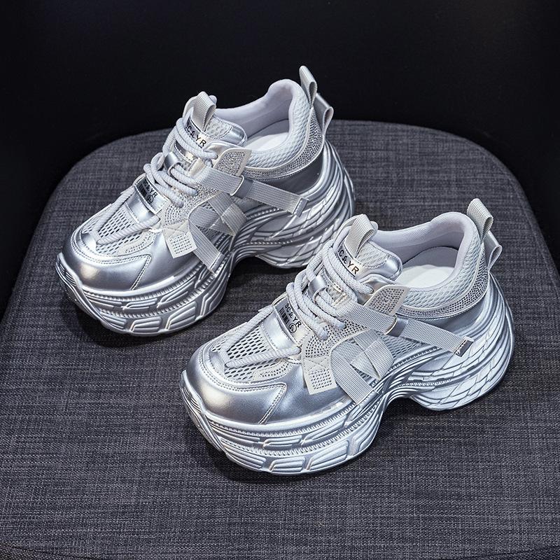 Dad Shoes Women's Thick-soled Inner Height Increase Casual Versatile Color Matching Rhinestone Mesh Sports Women's Shoes