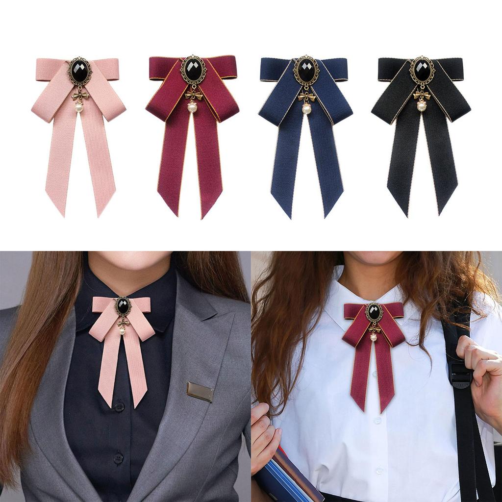 Bow Tie Ribbon Brooch Necktie Pre Tied Ladies Pin Bowknot Shirt for Uniform
