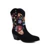 FOREADA Stivaletti da Cowboy Corti da Donna Punta Tonda Tacco Alto Spesso Ricamo Floreale Stivali da Cowgirl Occidentali Scarpe da Donna Invernali 43