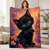 Black Kitten With Flowers Coral Fleece Blanket