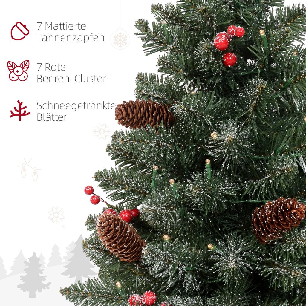 Christmas Tree with LED Lighting, 60 Cm, Pine Cones and Red Berries, Incl. Stand, Green/White