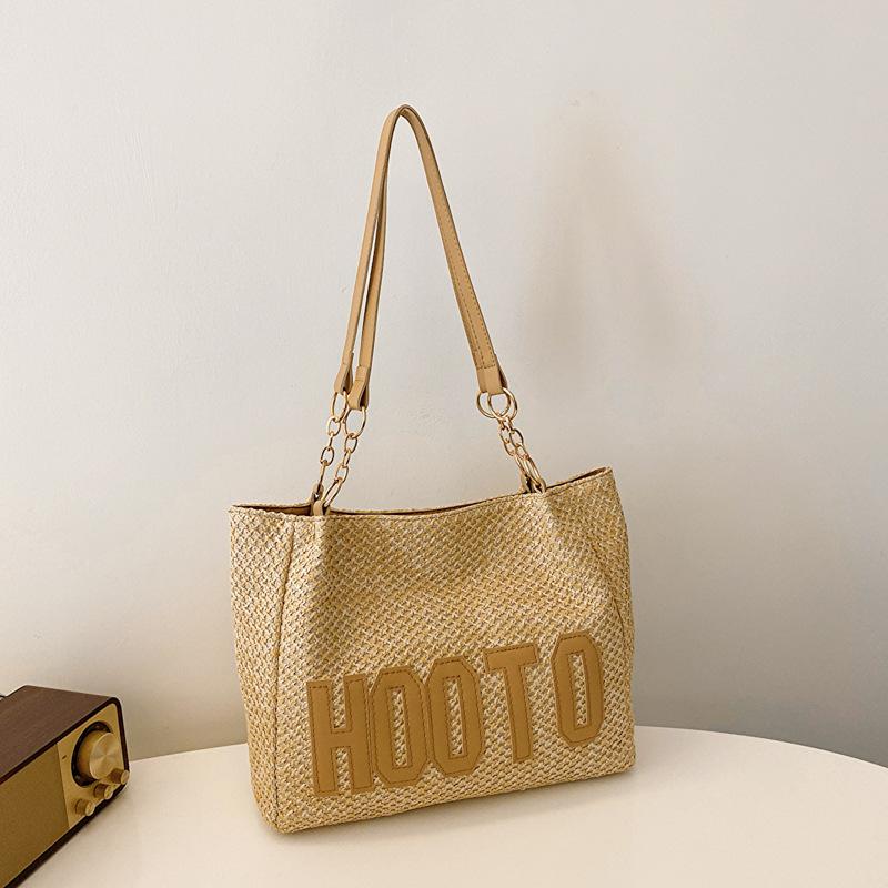 

Модная соломенная сумка большой вместимости 2025 весна новая универсальная ins на плечо подмышку сумка-тоут хаки
