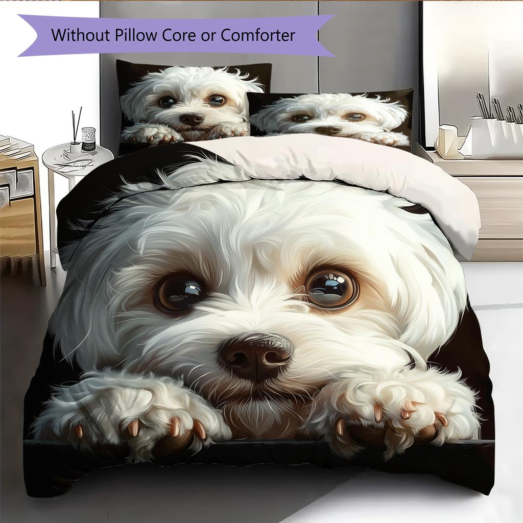 Black Maltese Pattern Bedding Home Decoration Birthday Gift (1 * duvet cover + 2 * pillowcase, without core)