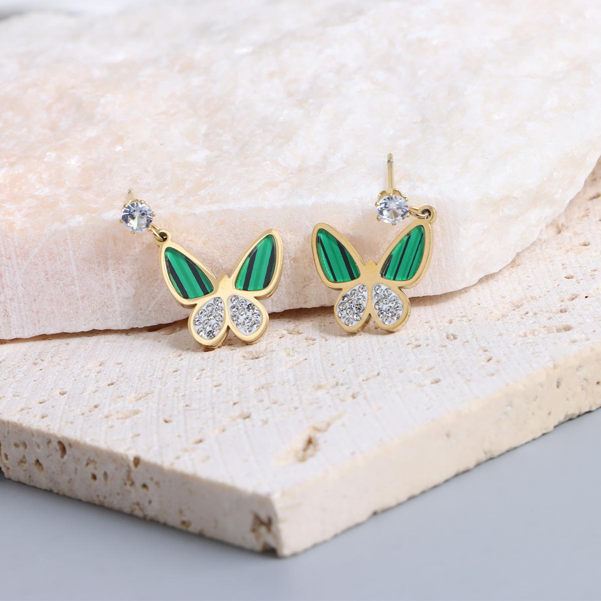 Temperament titanium steel earrings light luxury zircon inlaid butterfly stud earrings niche design sense high sense earrings