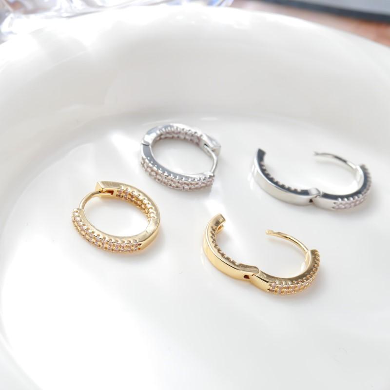 6/8/10/12mm Silver Double Row Zircon Hoop Earrings for Women Trendy Y2K CZ Huggies Earring Jewelry Gifts