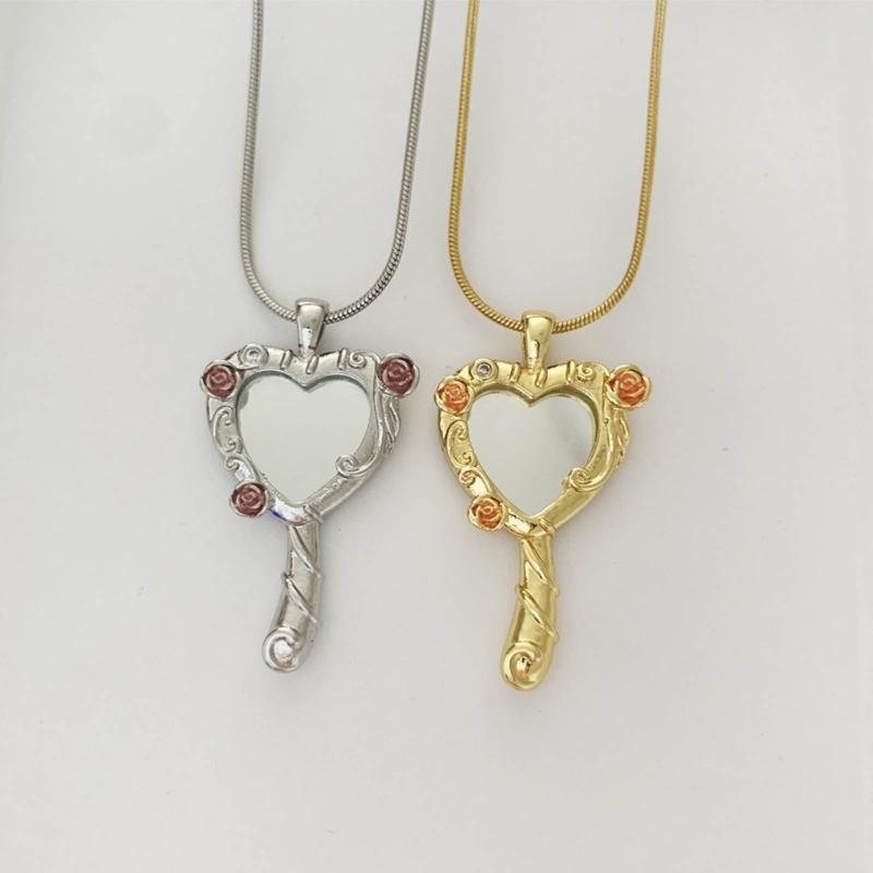 Elegant Heart Mirror Necklace Sparkling Stylish Magic Mirror Clavicle Chain Punk