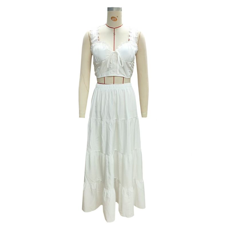 

Модный стиль Модный сексуальный топ на бретелях Юбка с высокой талией Комплект из двух предметов Майка и юбка White L