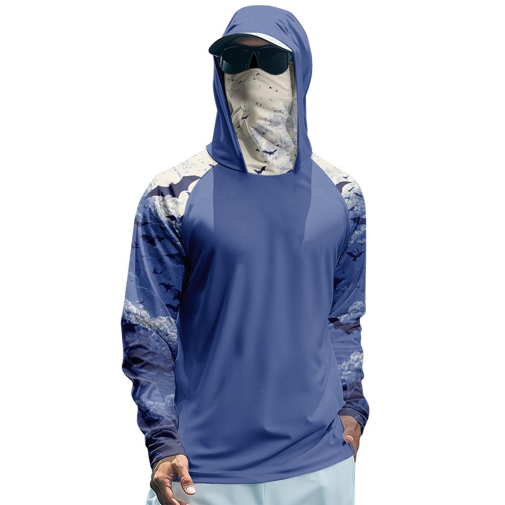 Men's Performance Fishing Raglan Halloween Prints Hoodie - UPF 50+ UV Long Sleeve Sun-protective Shirt With Mesh Visor