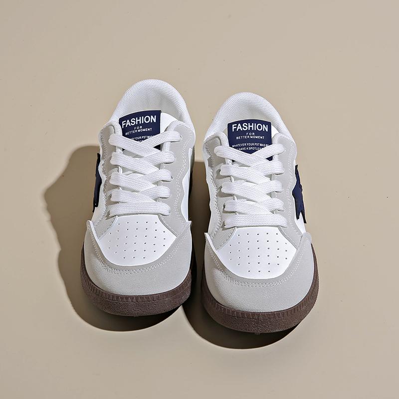 Retro Thick Soled White Shoes for Women's Spring Summer New Round Toe Casual Lace Up Simple Comfortable Women's Board Shoes