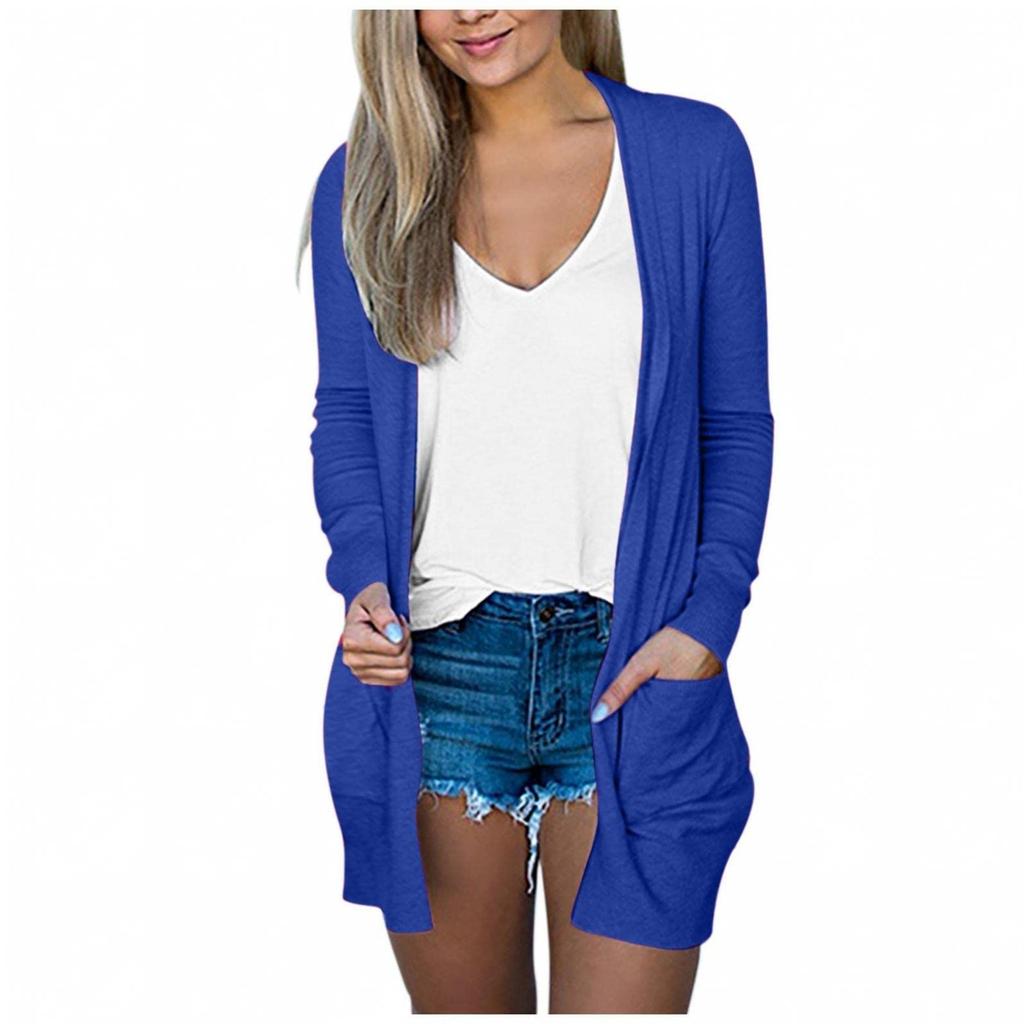 Women's Solid Color Top Long Sleeve Cardigan Top Lightweight Long Jacket