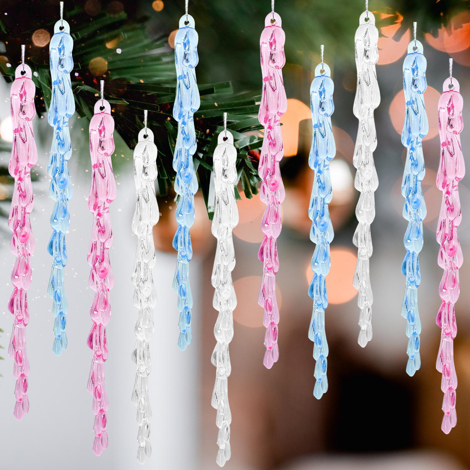 

12/72pcs Christmas Ice Pendant Clear Clear Simulation Crystal Drops Acrylic Xmas Tree Ornaments Winter New Year Party Decoration 12pcs(1 bag)