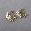 Premium Metal Copper Plated 18K Real Gold Color Matching Pearl Small Tassel Rear Hanging Stud Earrings Personalized Fashion Earrings