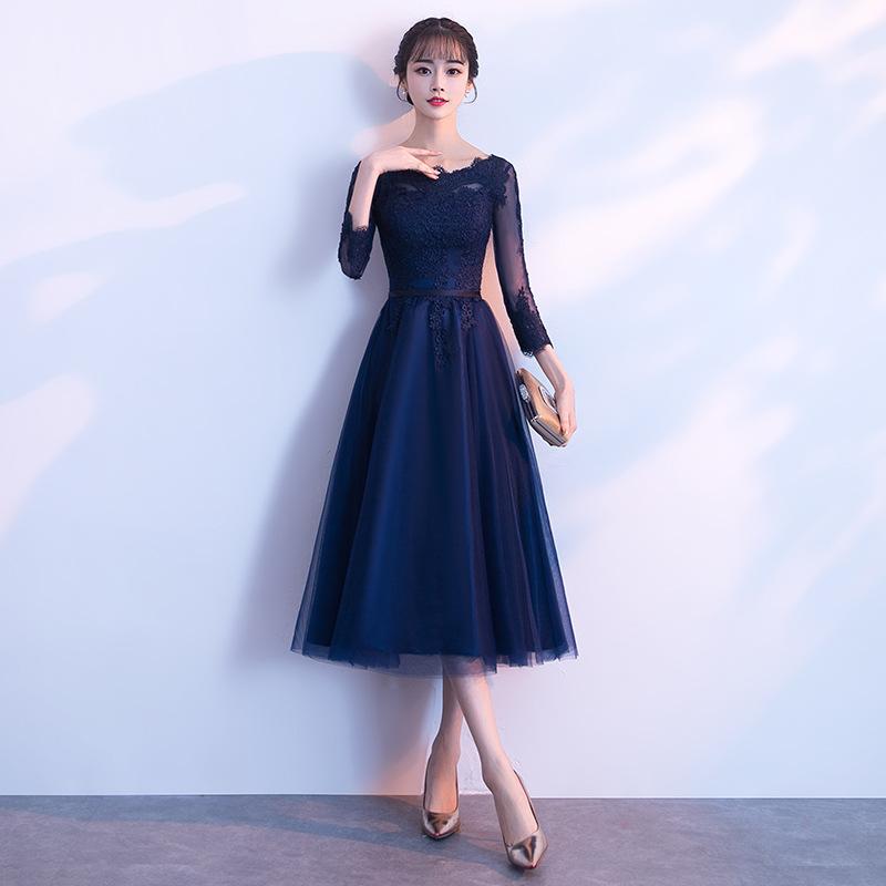 Simple and Generous Champagne Long Sleeves Long Thin Large Size Fat Mm Temperament Banquet Bridesmaid Evening Dress Dress Women