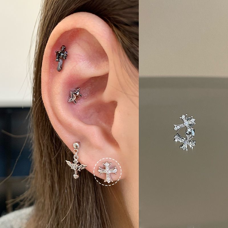 

Ringring Shop Cross Titanium Steel Ear Studs Titanium Alloy Small Ear Bone Stud Golden Earrings Female Male Ear Ear Bone Pin Cross condensate extract 1