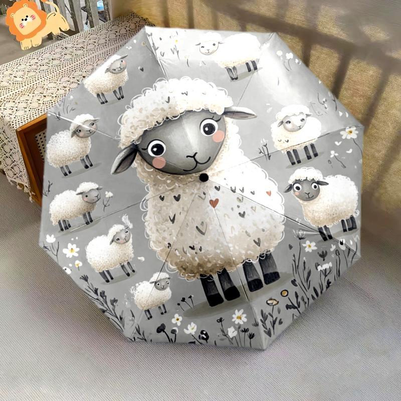 1 PC Automatic Folding Umbrella - Cute Sheep Pattern, Portable & Foldable Design with 8 Ribs, Christmas Birthday Gifts