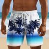 Men's White Fern Wave Print Drawstring Shorts, Spring Summer Fresh Nature Casual Shorts, Pocket Beach Shorts