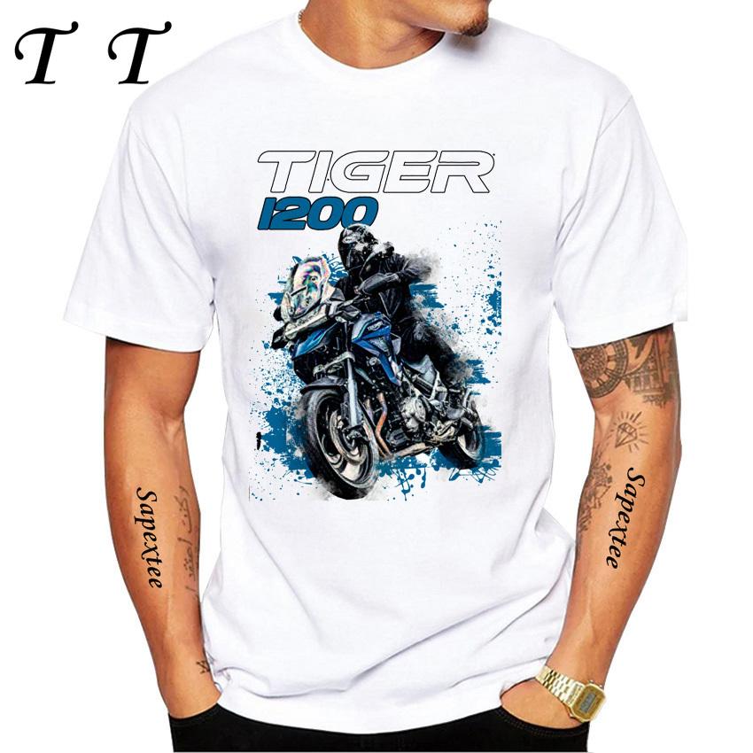 

Tiger 800 900 1200 Moto Riding T-Shirt New Summer Men Short Sleeve Motorcycle Sport Print White Shirt Casual Boy Rider Tees S