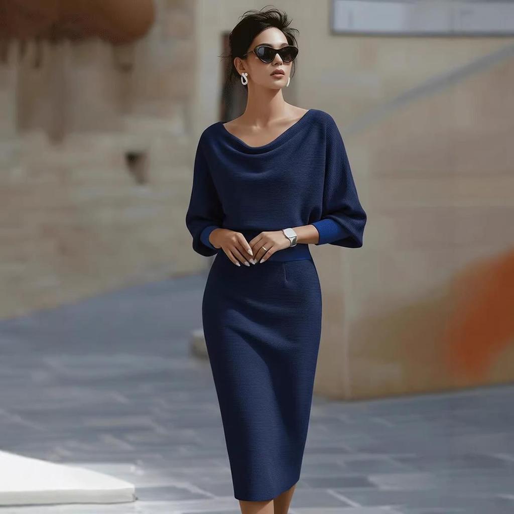 2026 Frühling Europäisches & Amerikanisches Damen Elegantes Schwingender Halsausschnitt Langarm Taillenbetontes Kleid